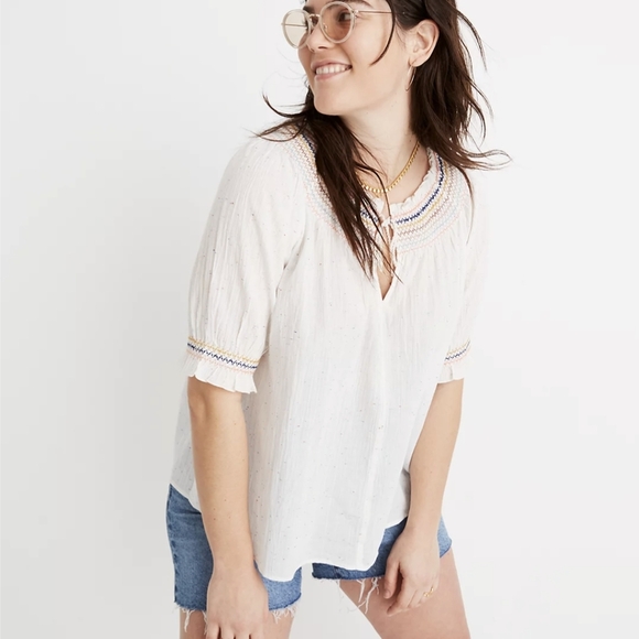 Madewell Smocked Peasant Top - Picture 1 of 13